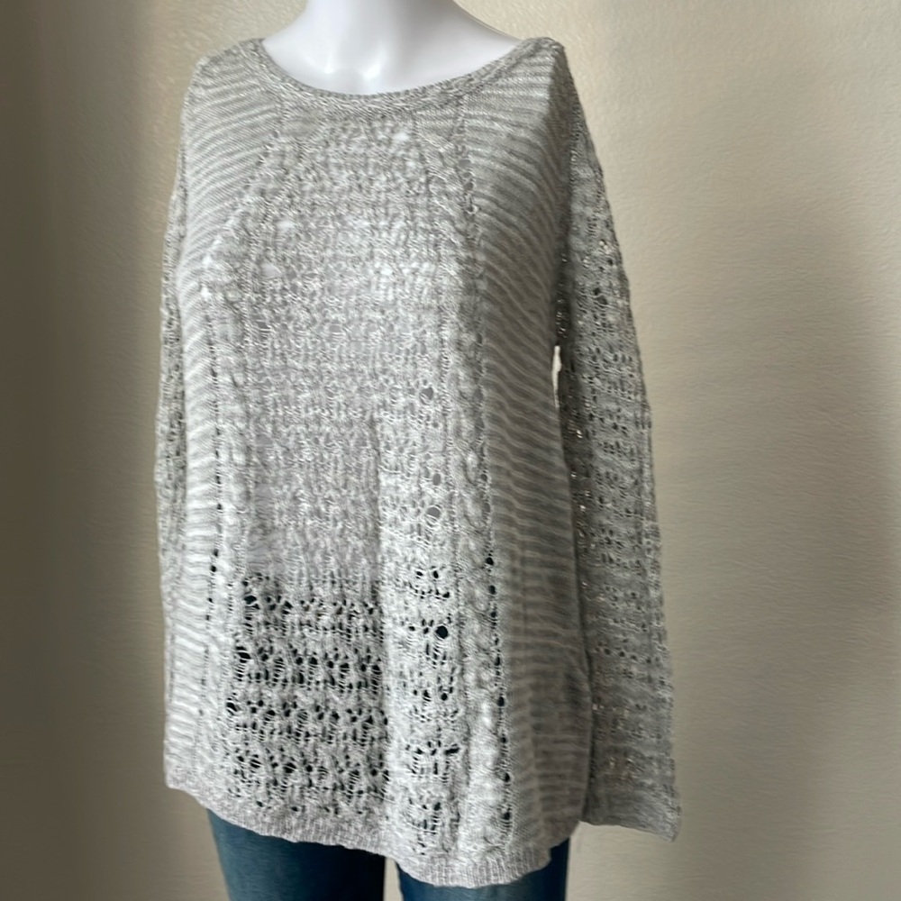 Lucky Brand 
Gray open-knit lightweight sweater
Elegant open - knit design.